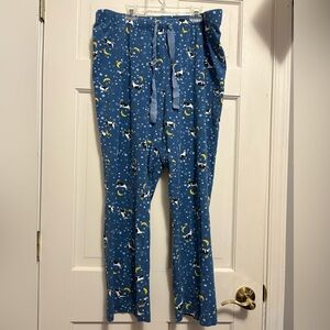 Lands’ End Cow Over The Moon Pajama Pants L/P 14-16 Blue Loungewear Bottoms